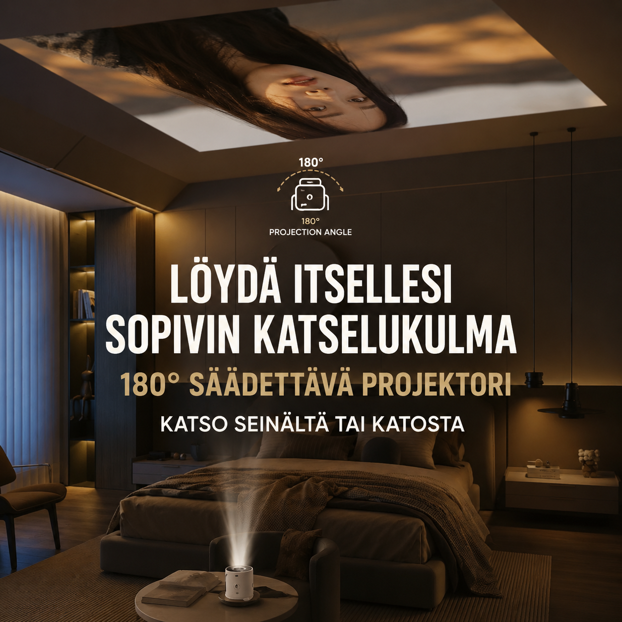 Älyprojektori heijastaa kuvan kattoon